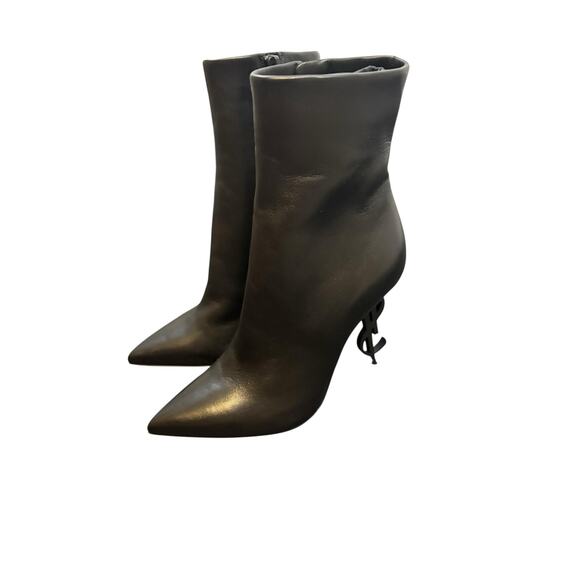 Saint Laurent Opyum YSL Ankle Booties Sculpted Heel Leather Statement Winter 5.5 - Picture 7 of 14